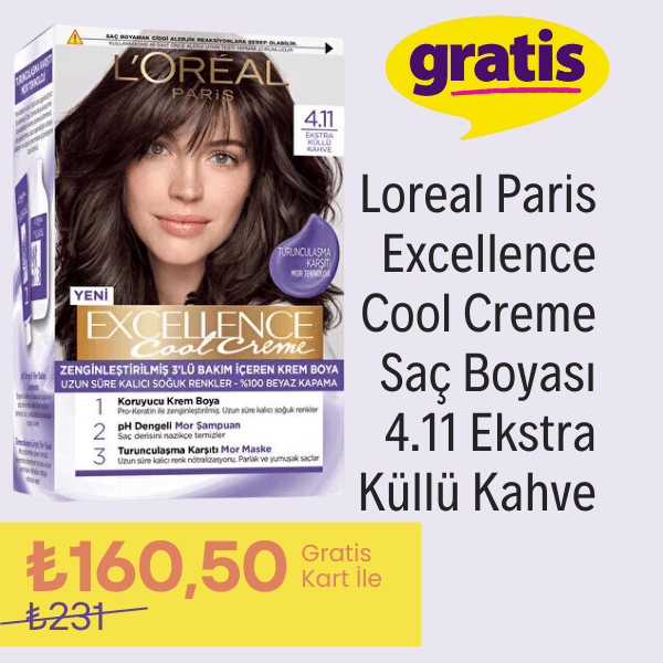 Gratis Loreal Paris Excellence Cool Creme Saç Boyası 4.11 Ekstra Küllü Kahve