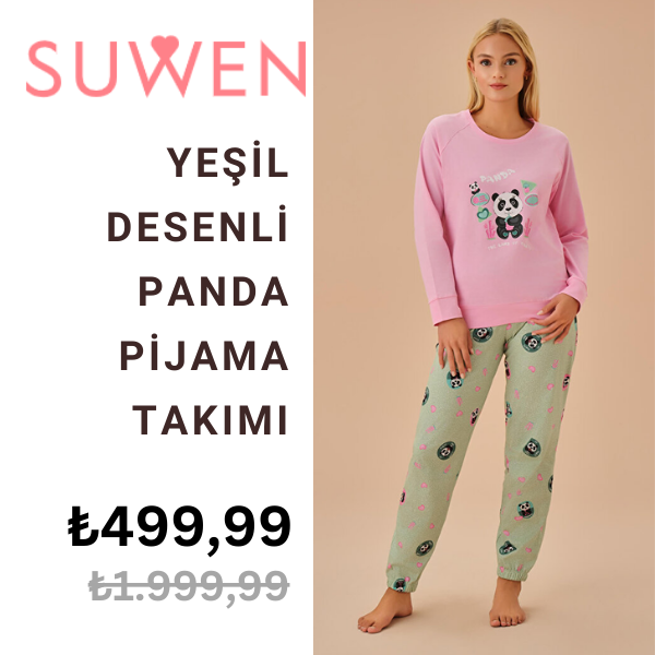 Yeşil Desenli Panda Pijama Takımı