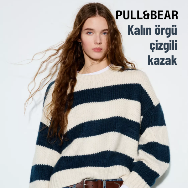 Kalın örgü çizgili kazak