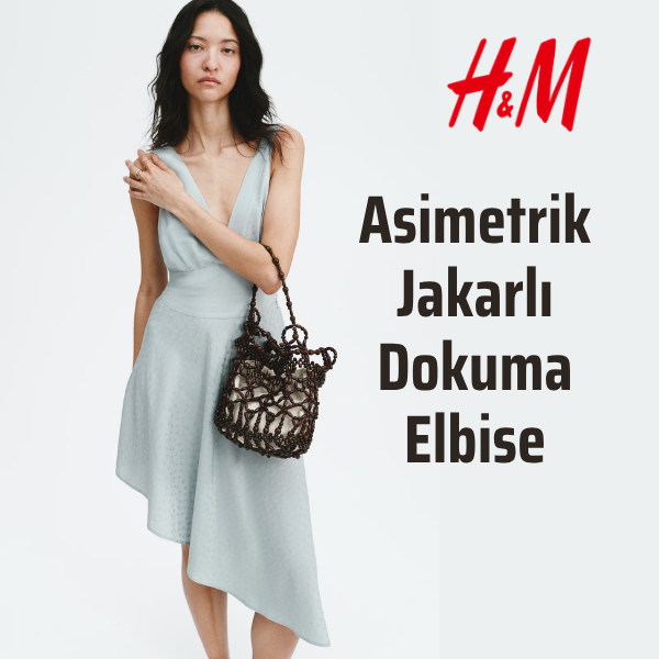 H&M Asimetrik Jakarlı Dokuma Elbise