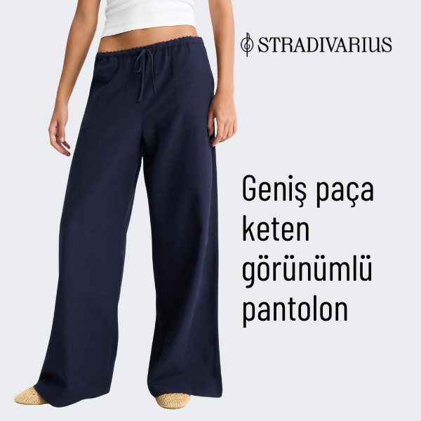 Stradivarius Geniş paça keten görünümlü pantolon