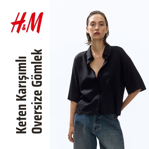 Keten Karışımlı Oversize Gömlek