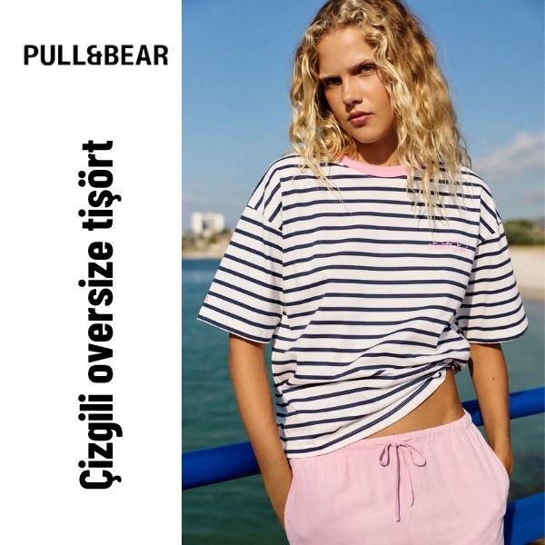 Çizgili oversize tişört